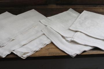 vintage white linen damask dinner napkins set of 8, smooth crisp pure linen fabric