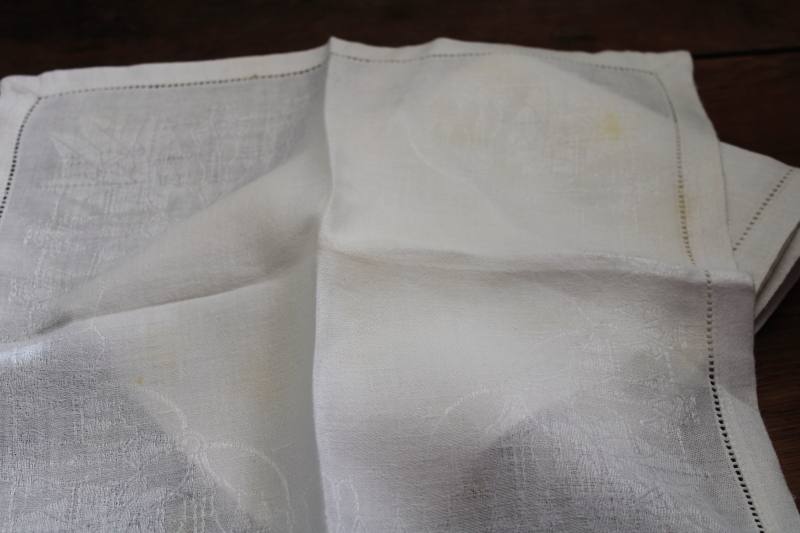 vintage white linen damask luncheon napkins set of 8, smooth crisp pure linen fabric