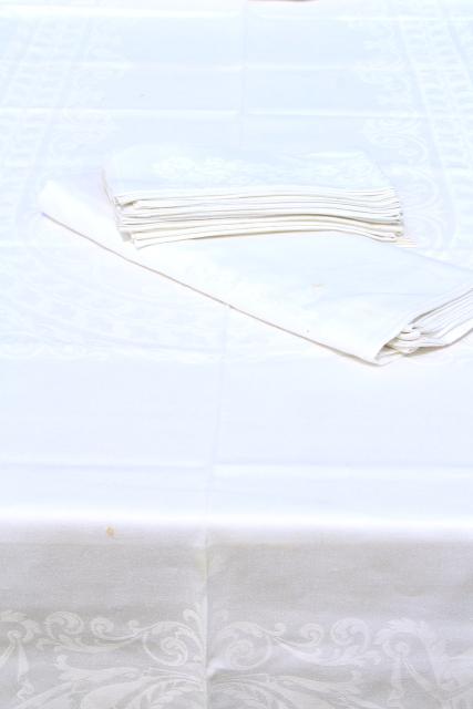 vintage white linen damask tablecloths & napkins, including one banquet tablecloth