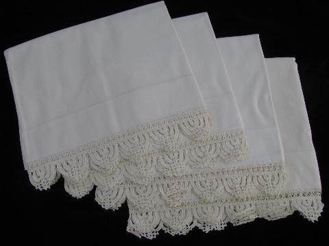 vintage white on white bed linens lot, antique pillowcases / sheets, eyelet & crochet lace