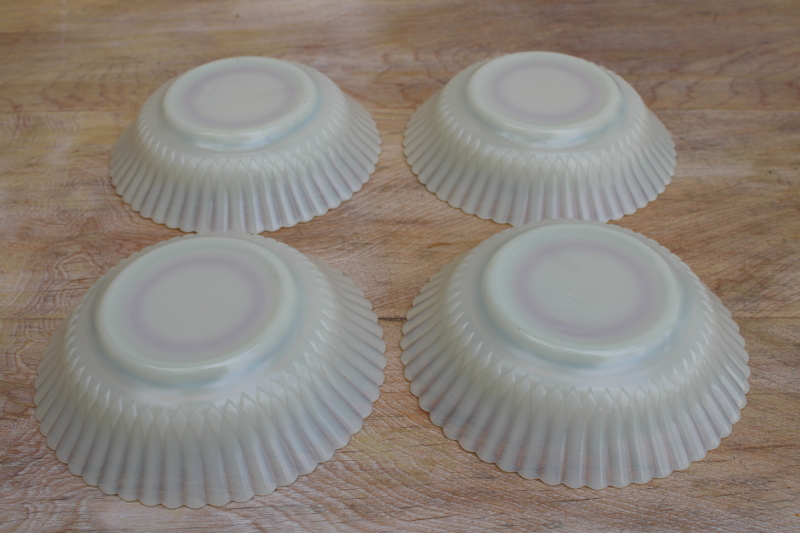 vintage white opalescent depression glass Monax petalware primary band painted fruit bowls