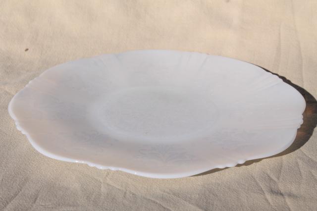 vintage white opalescent milk glass serving plate, American Sweetheart Monax depression glass