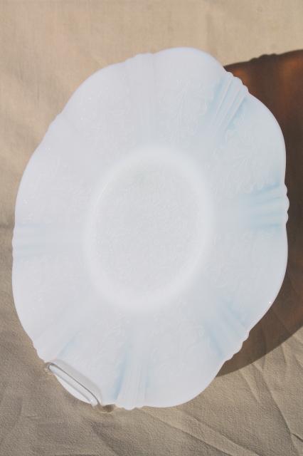 vintage white opalescent milk glass serving plate, American Sweetheart Monax depression glass