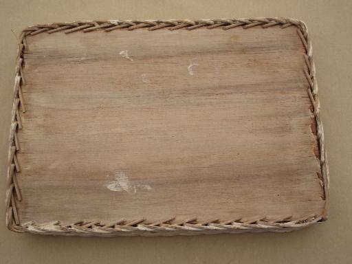 vintage white wicker tray, shabby cottage perfume tray for vanity table