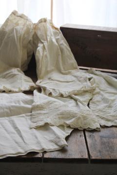 vintage whites, lot shabby antique pantaloons, long white cotton drawers w/ tucks  lace