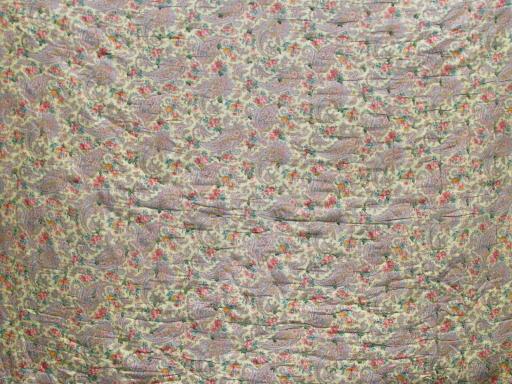 vintage whole cloth tied quilt, old paisley floral print cotton fabric