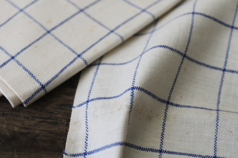 vintage windowpane checked linen kitchen dish towels blue  white french country style