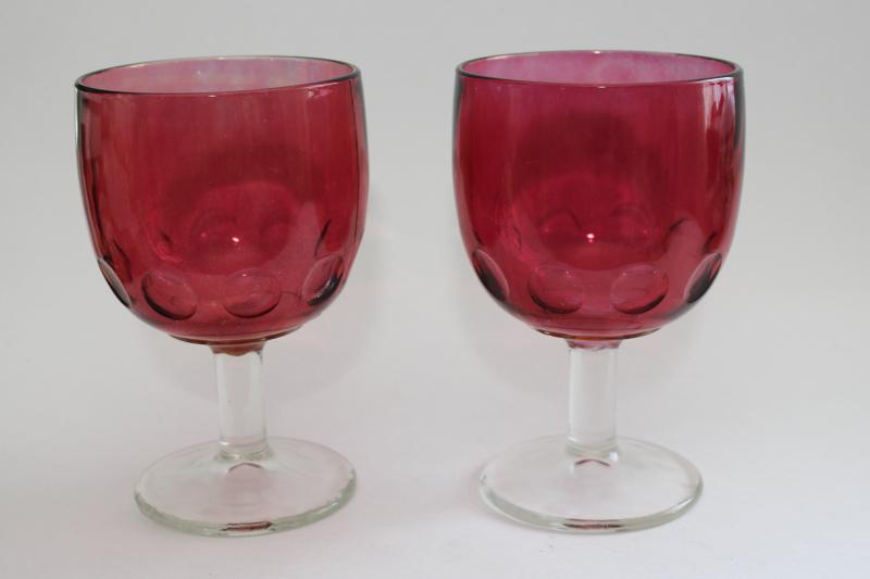 vintage wine glasses or water goblets, ruby cranberry stain glass flashed color