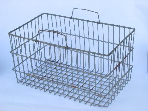 vintage wire basket w/handles, old wirework carrier tote / storage bin