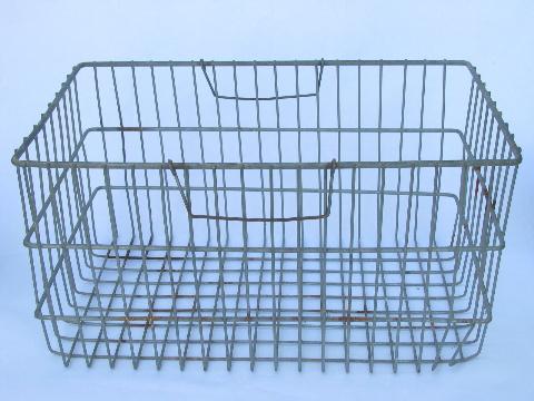 vintage wire basket w/handles, old wirework carrier tote / storage bin
