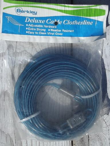 vintage wire cable clothesline,  vinyl plastic covered steel cable wash line