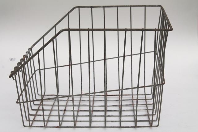 vintage wire locker basket, industrial style shop display bin w/ open front