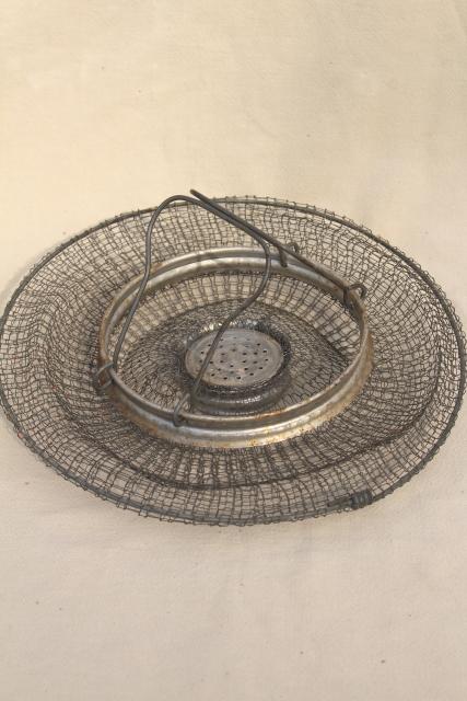 vintage wire mesh kitchen strainer, vegetable or egg basket made in Italy