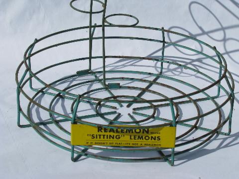 vintage wirework store advertising display basket, lemon holders, Realemon sign