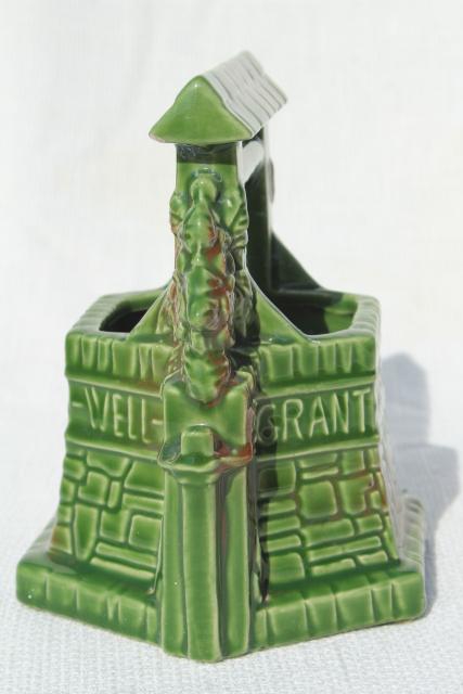 vintage wishing well pottery planter pot, St Patrick's Day lucky green