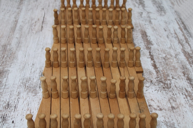 vintage wood accordion rack, wall mount pegs for entry way coat hat hanger or kitchen storage peg board