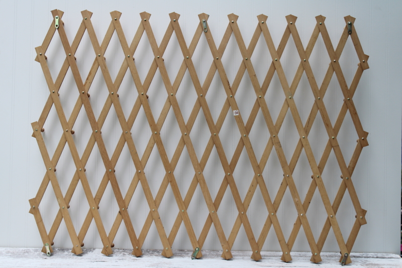 vintage wood accordion rack, wall mount pegs for entry way coat hat hanger or kitchen storage peg board