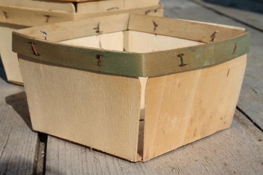 vintage wood berry baskets, quart berry boxes for farmer's market garden produce