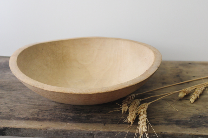 vintage wood bowl, big old primitive wooden bowl from farmhouse kitchen