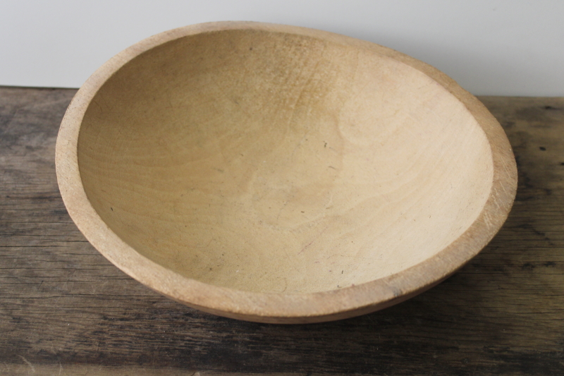 vintage wood bowl, big old primitive wooden bowl from farmhouse kitchen