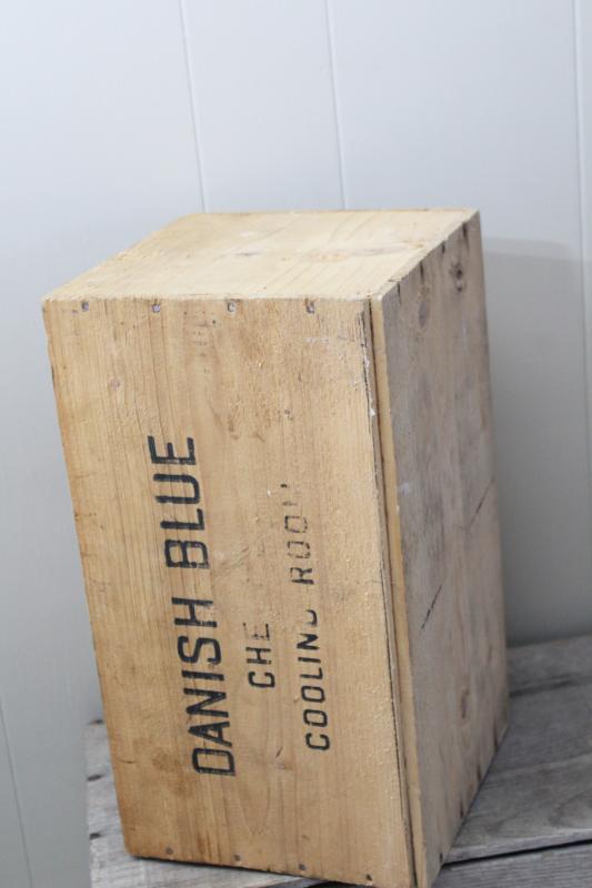 vintage wood cheese box, old Danish Blue Cheese crate from Denmark