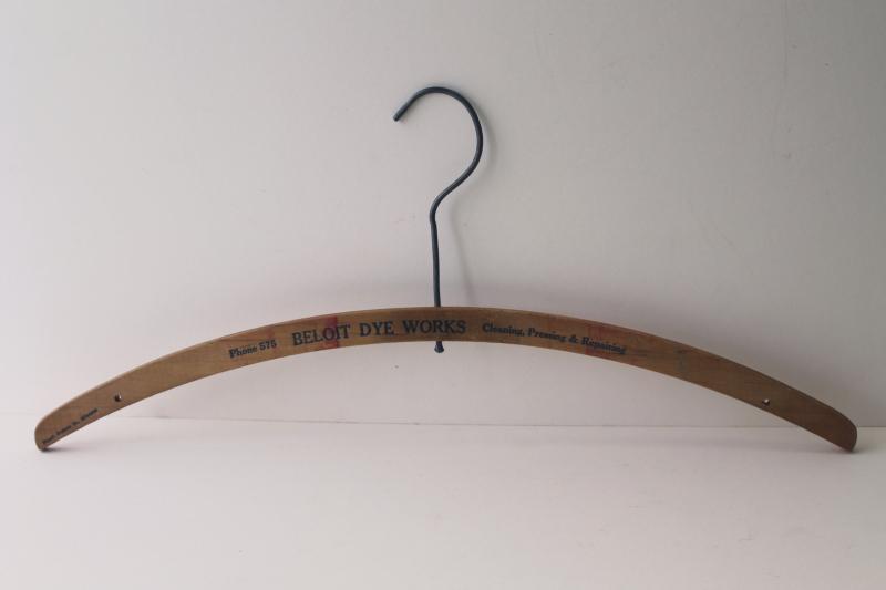 vintage wood clothes hanger advertising Beloit Wisconsin Dye Works