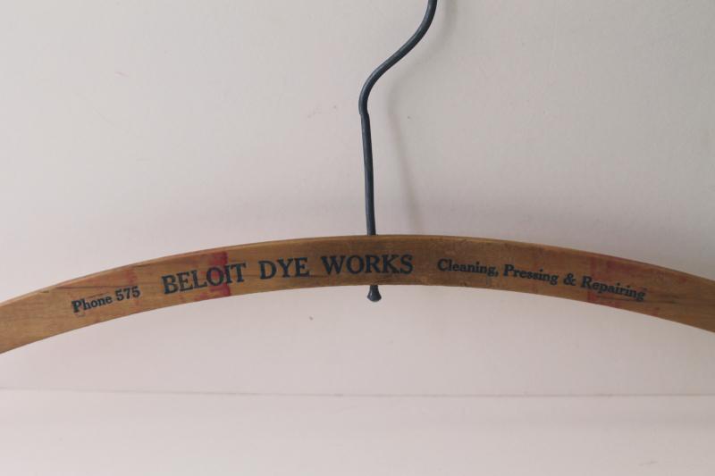 vintage wood clothes hanger advertising Beloit Wisconsin Dye Works