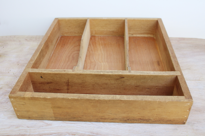vintage wood flatware tray w/ organizer compartments, sections for utensils