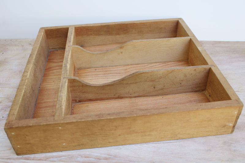 vintage wood flatware tray w/ organizer compartments, sections for utensils