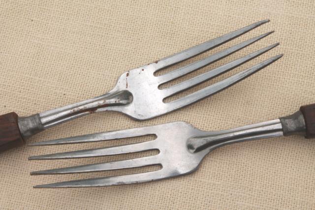 vintage wood handled flatware, picnic basket silverware spoons, forks, knives