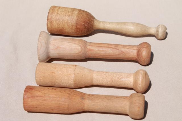 vintage wood mashers & pestles, primitive old wooden kitchen tool utensils