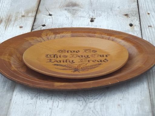 vintage wood plates, daily bread plate & maple leaf serving tray
