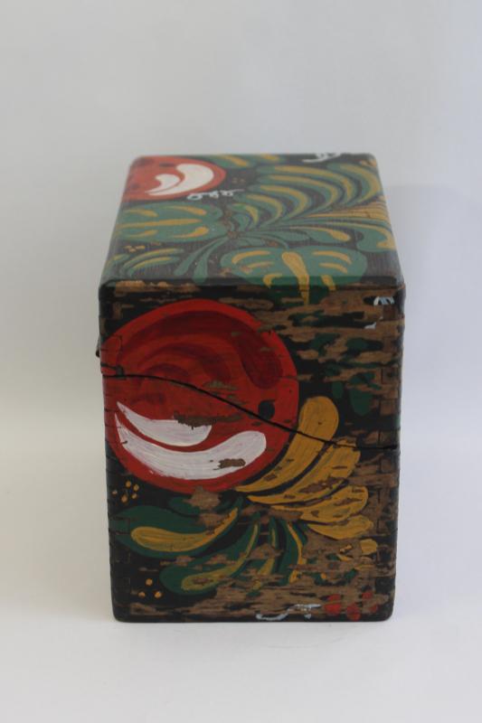 vintage wood recipe box, tole painted folk art primitive old country style