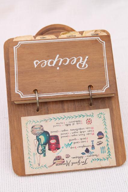 vintage wood recipe stand w/ recipe cards, fun retro kitchen 'cook book'!