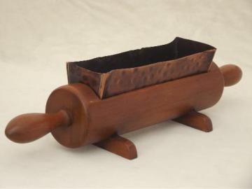 vintage wood rolling pin planter, flower box or kitchen recipe holder