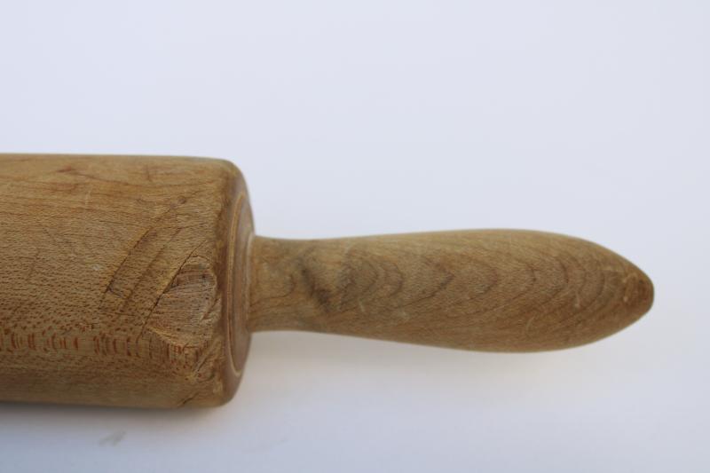 vintage wood rolling pin, rustic farmhouse kitchen primitive, turned from a single piece of wood