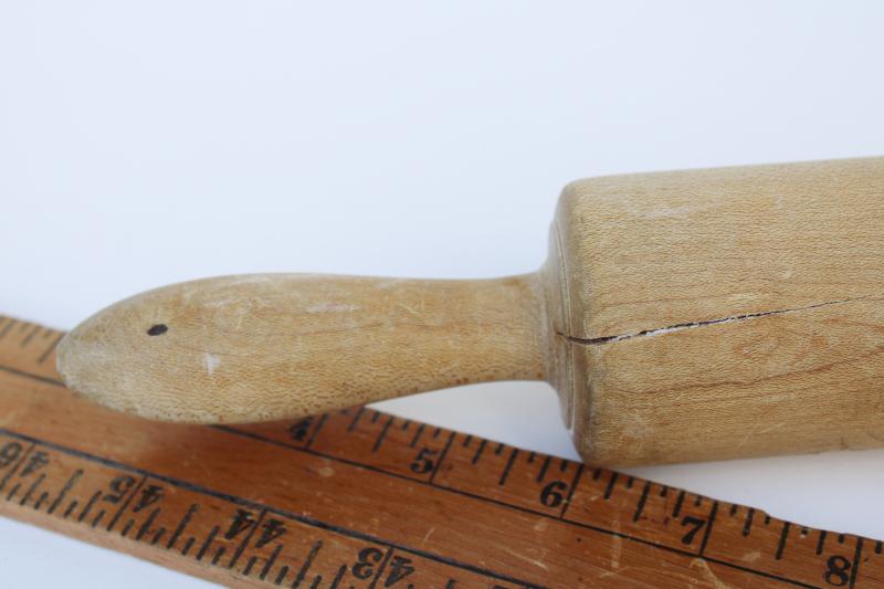 vintage wood rolling pin, rustic farmhouse kitchen primitive, turned from a single piece of wood