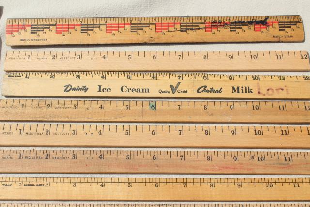vintage wood ruler lot, 20+ old wooden measuring rulers