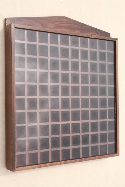 vintage wood shadowbox display case shelves for thimbles, miniatures, collectibles