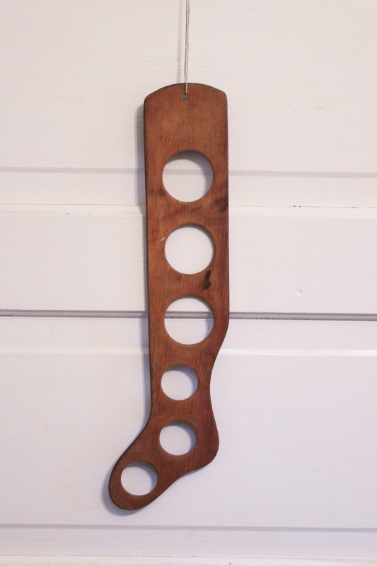 vintage wood sock stretcher baby size stocking, old wood foot form rustic farmhouse decor