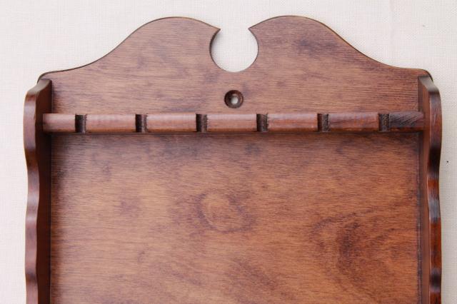vintage wood spoon rack, wall mount display for antique silver or collector's spoons