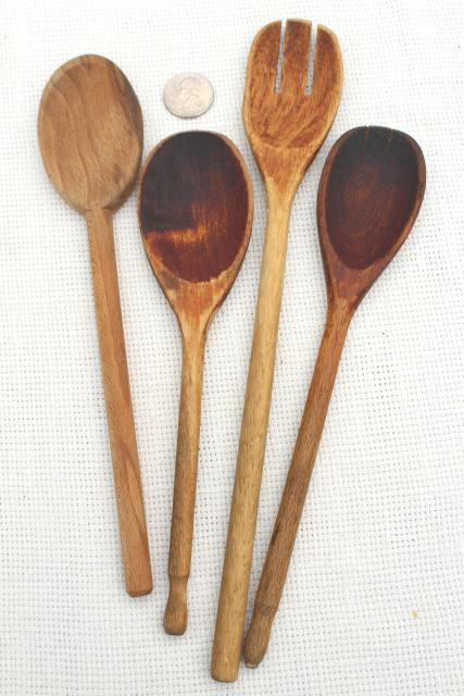 vintage wood spoons, instant collection primitive old wooden spoons