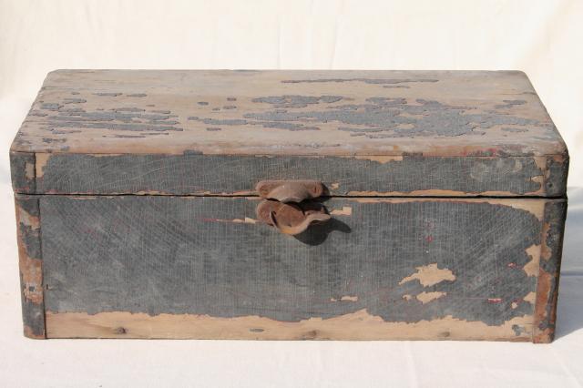 vintage wood trunk wooden carpenter's box, antique tool chest for woodworking tools