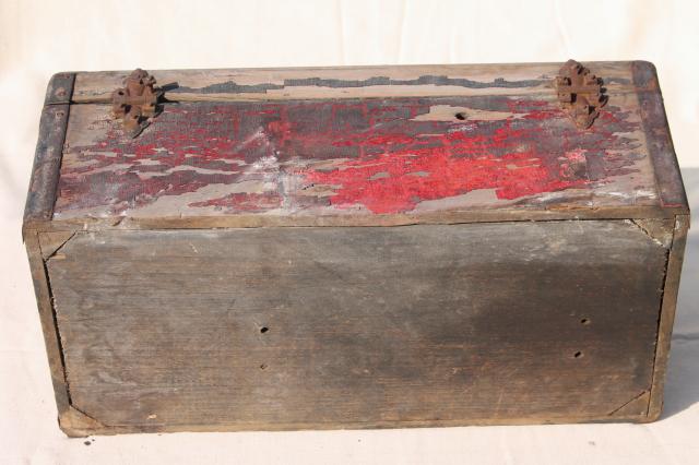 vintage wood trunk wooden carpenter's box, antique tool chest for woodworking tools