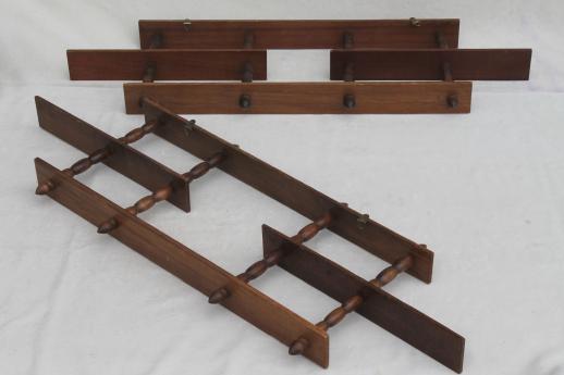 vintage wooden display shelves for miniatures & tiny collectibles, mid-century wall shelf grouping