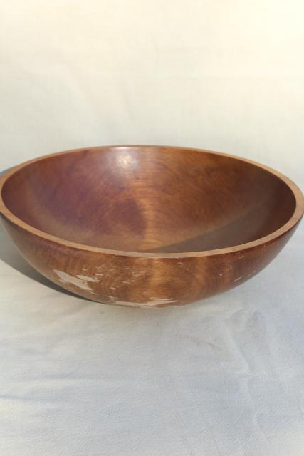 vintage wooden salad bowl, rustic primitive farmhouse style wood bowl handmade in Canada