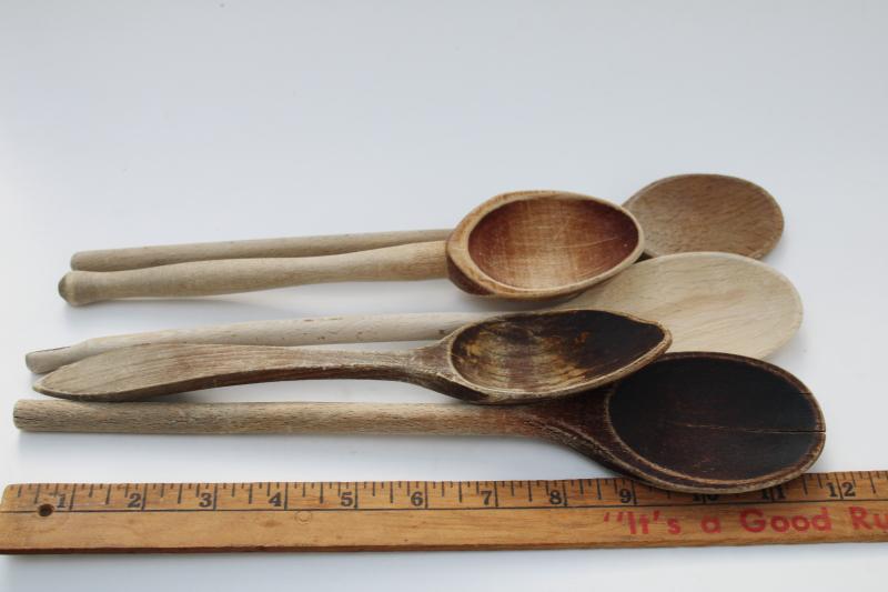vintage wooden spoons, primitive old spoon collection farmhouse kitchen utensils
