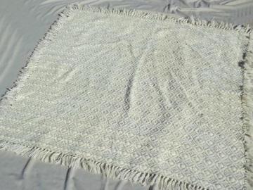 vintage wool blanket, 60s 70s retro rya style shag pile  throw w/ yarn fringe