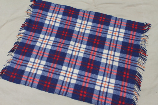 vintage wool camp blankets - red, white & blue plaid throw & red buffalo check blanket