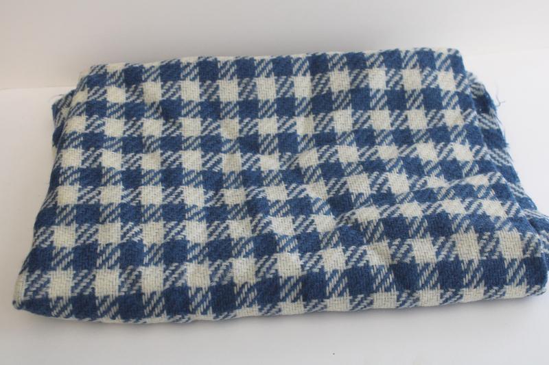 vintage wool fabric, blue & cream houndstooth tweed material for